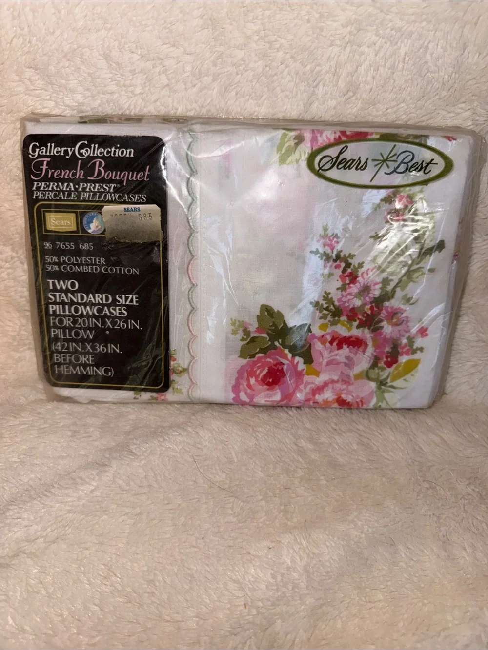 Vintage Sears Best French Bouquet Floral Percale Standard Pillowcases Set of‎ 2